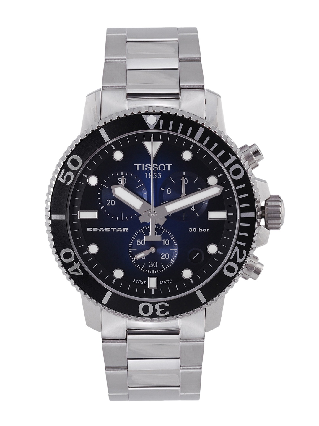

TISSOT Men Navy Blue Seastar 1000 Chronograph Swiss Analogue Watch T1204171104101, Black
