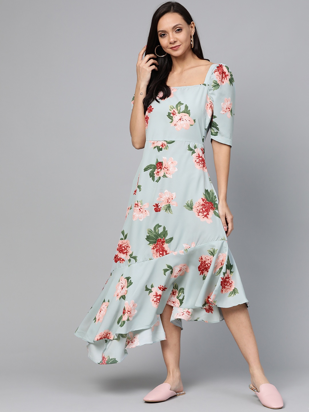 

plusS Blue & Pink Floral Print A-Line Dress