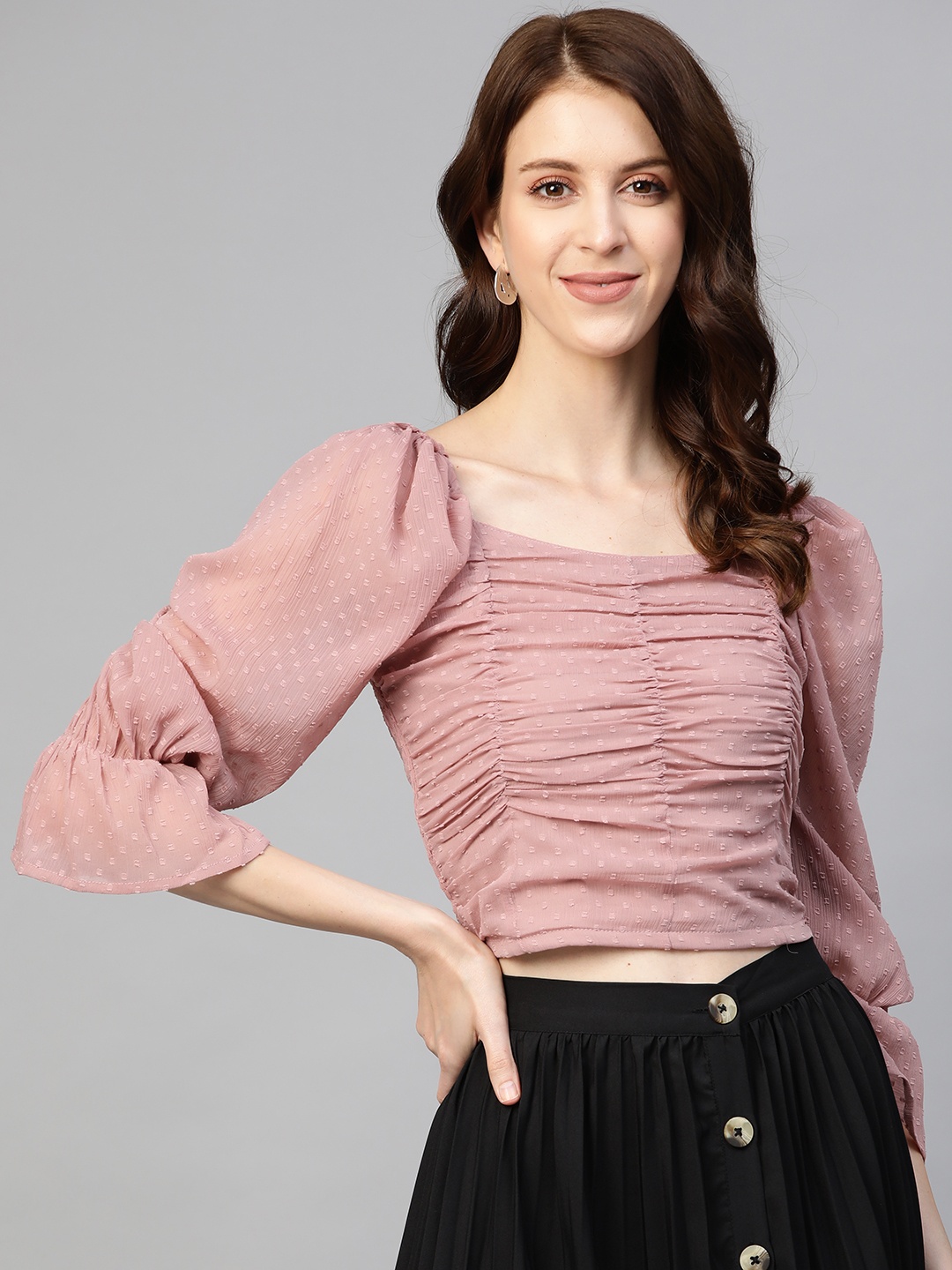 

plusS Pink Self Design Crop Top