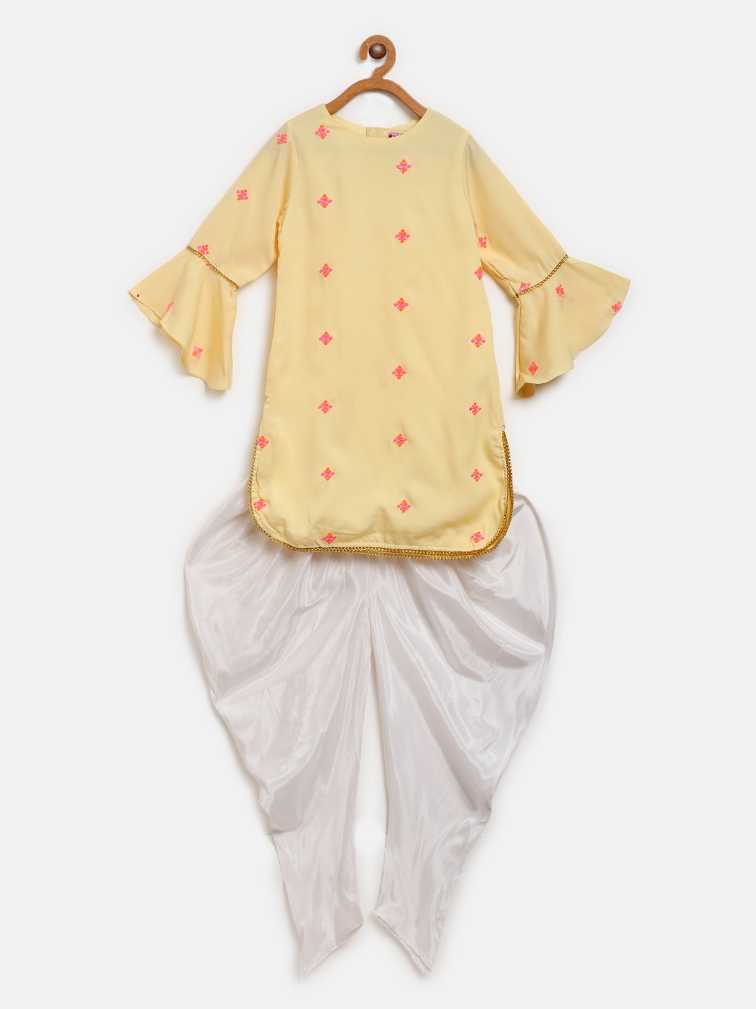 

Nauti Nati Girls Yellow Embroidered Kurta with White Dhoti Pants