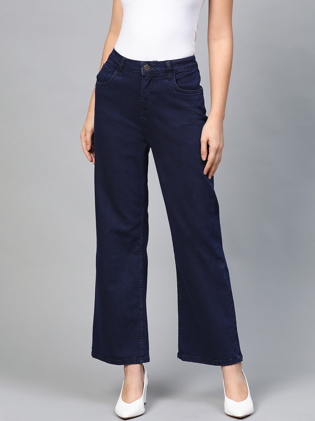 

Metronaut Women Navy Blue Wide Leg High-Rise Clean Look Stretchable Jeans