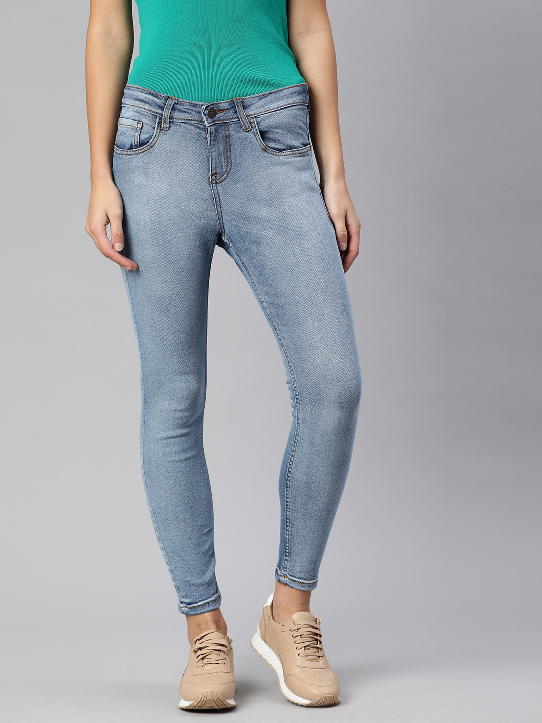 

Metronaut Women Blue Skinny Fit High-Rise Clean Look Stretchable Cropped Jeans
