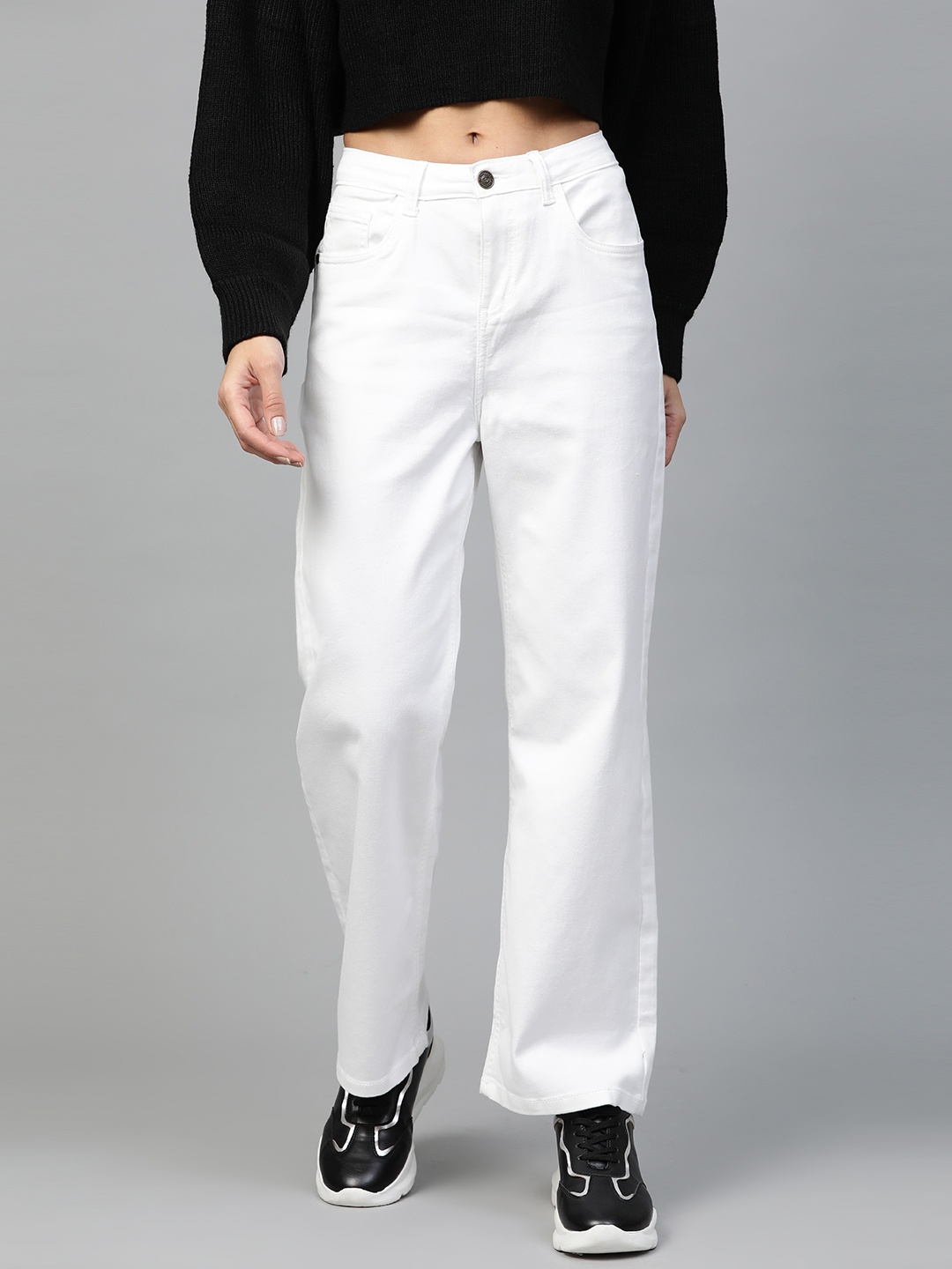 

Metronaut Women White Wide Leg High-Rise Clean Look Stretchable Jeans