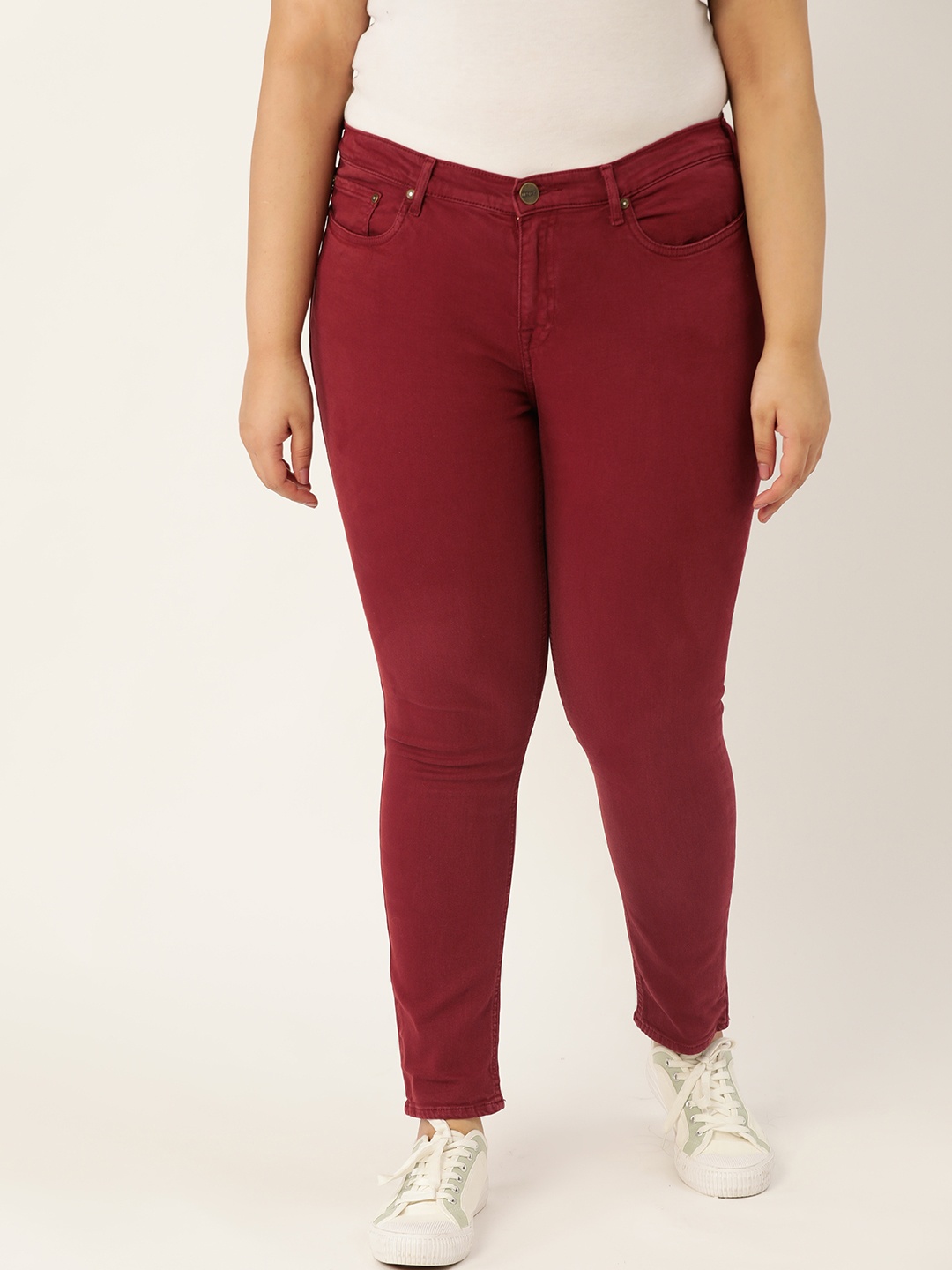 

Sztori Women Maroon Plus Size Skinny Fit Mid-Rise Clean Look Jeans