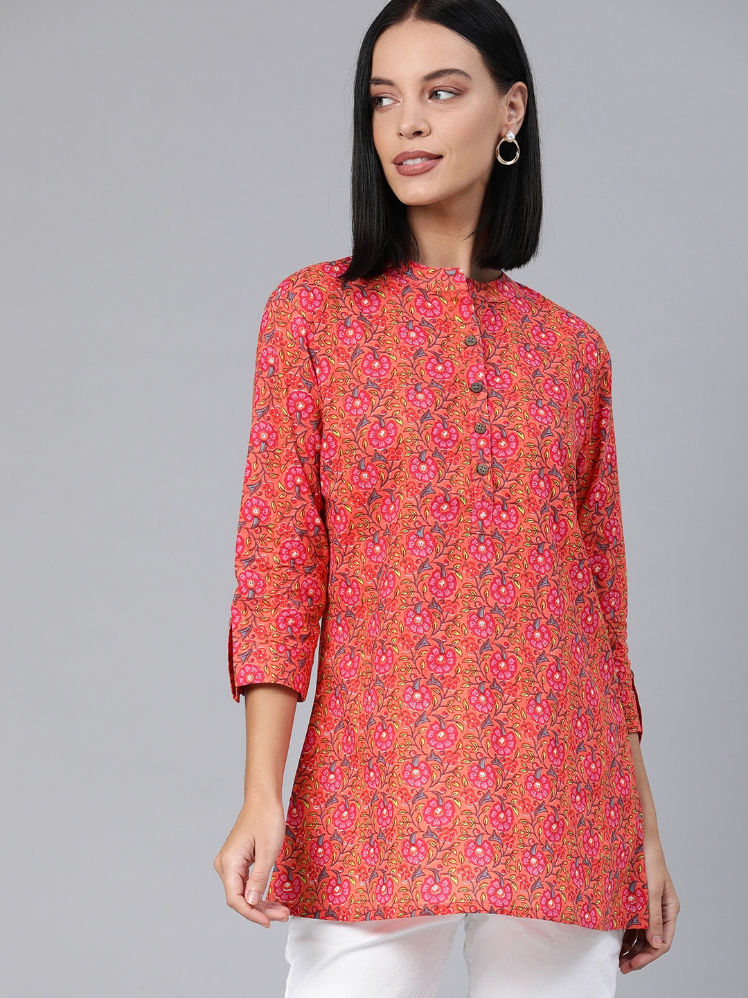 

Swishchick Women's Rust Orange & Pink Ethnic Printed Tunic
