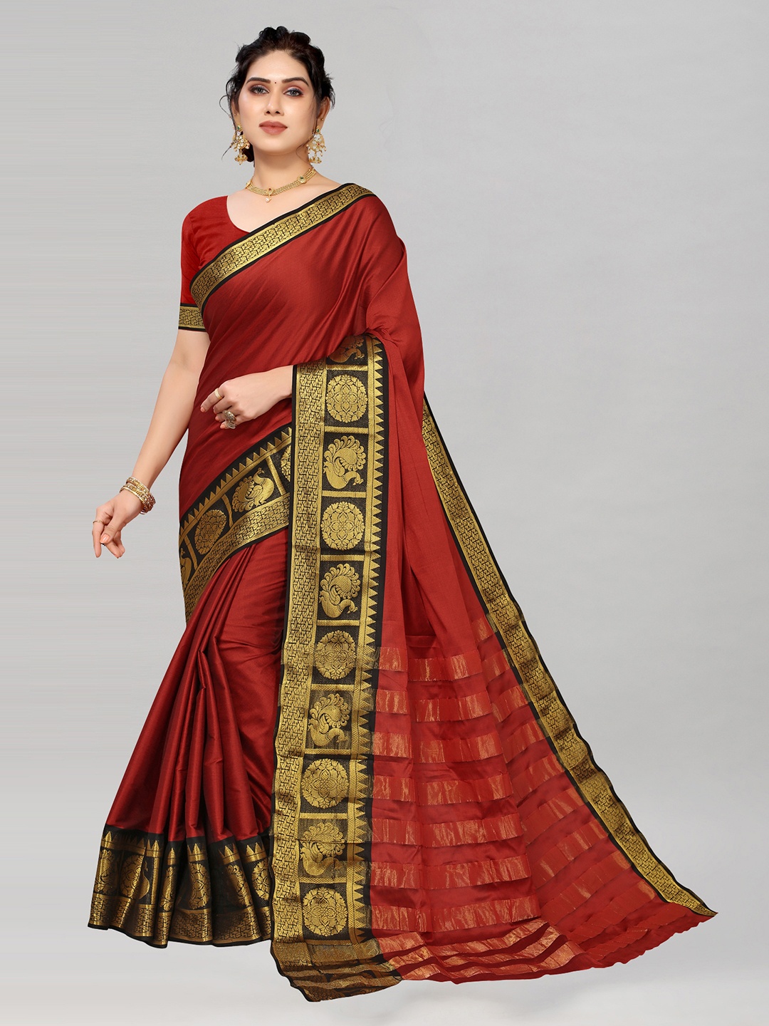 

KALINI Red Solid Poly Silk Saree