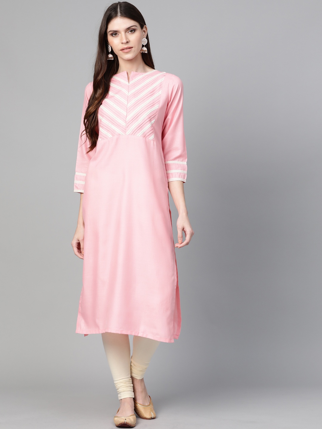 

Bhama Couture Women Pink Yoke Design Straight Kurta