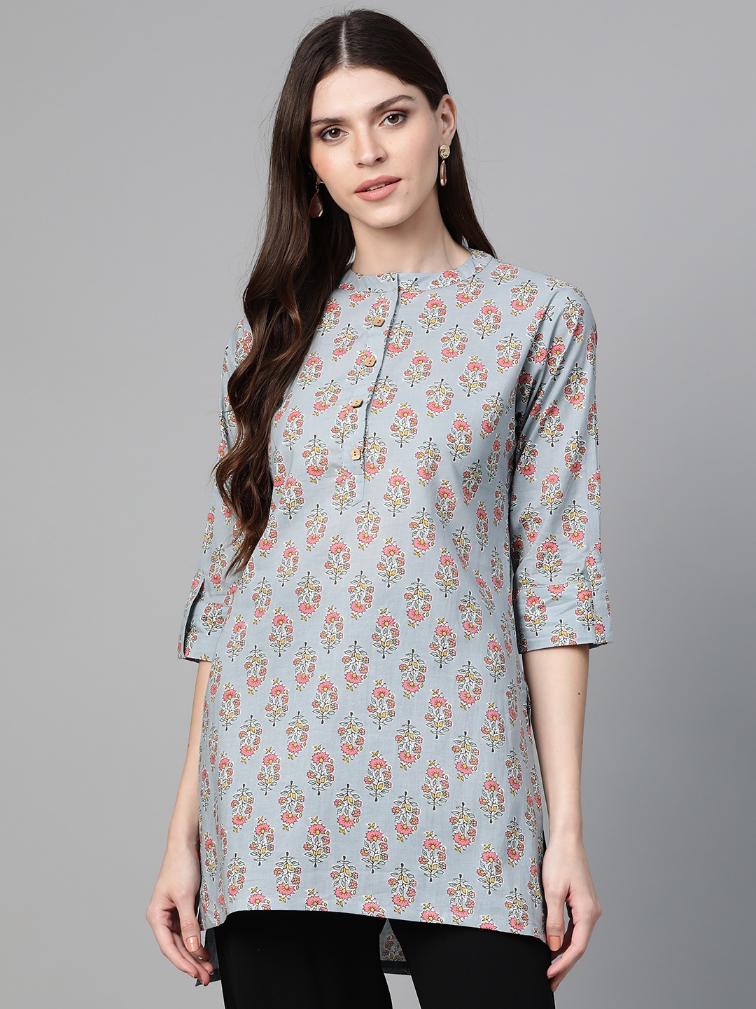 

Bhama Couture Women Grey & Pink Printed Tunic