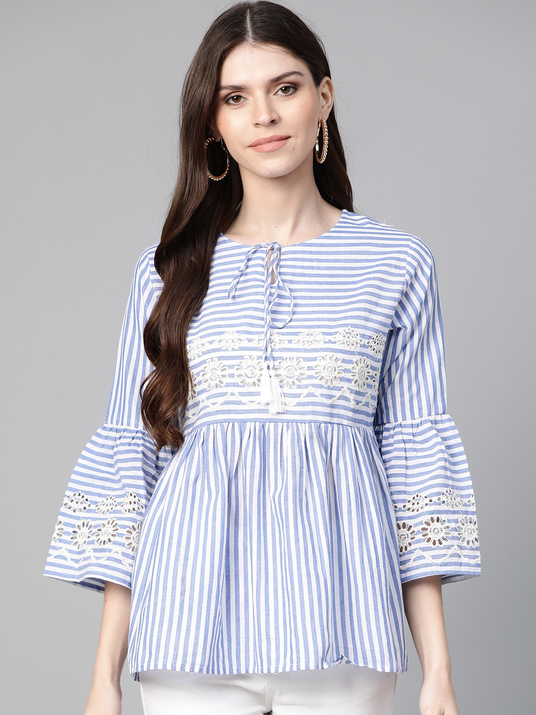 

Bhama Couture Women Blue & White Striped A-Line Top