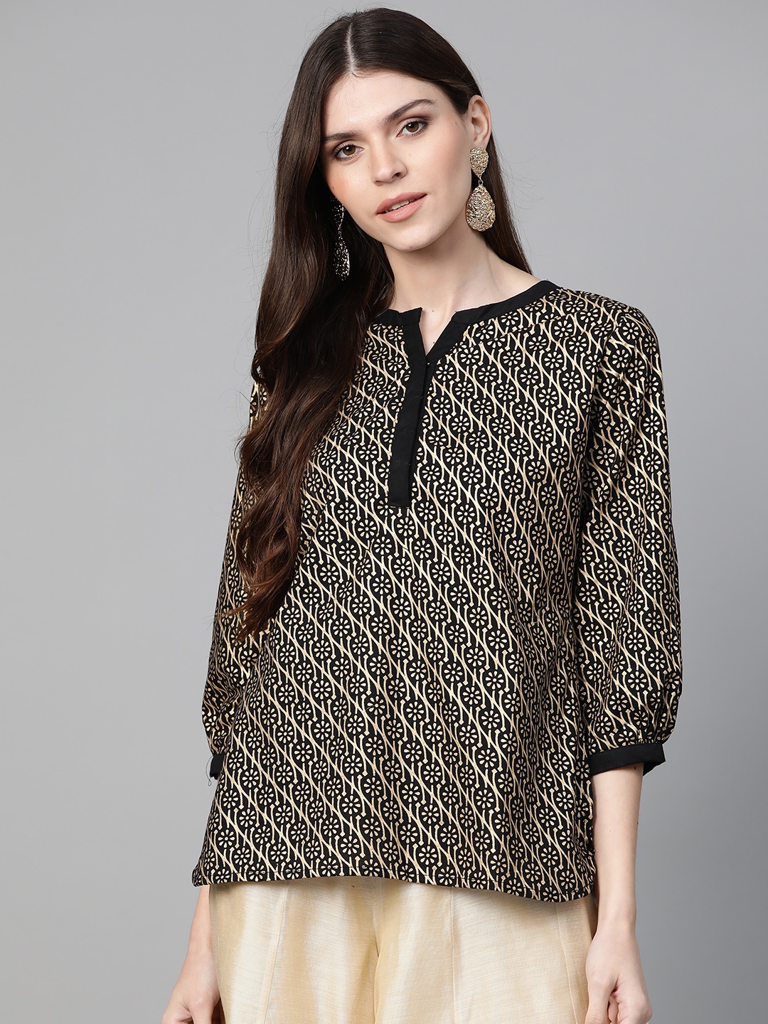 

Bhama Couture Women Black & Golden Foil Print Top