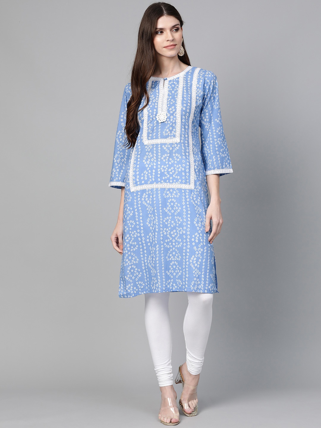 

Bhama Couture Women Blue & Off-White Printed Straight Kurta