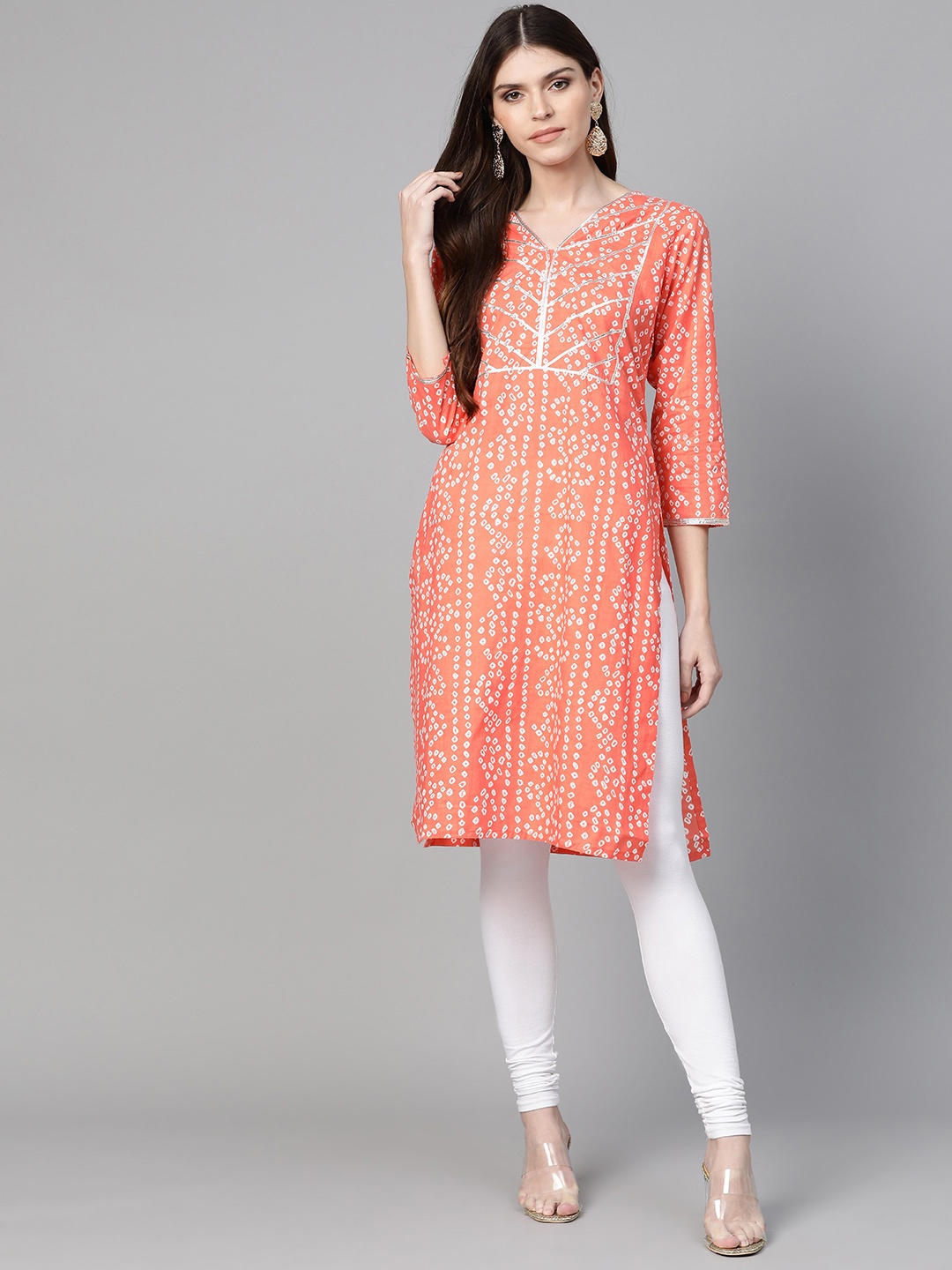 

Bhama Couture Women Orange & White Printed Straight Kurta