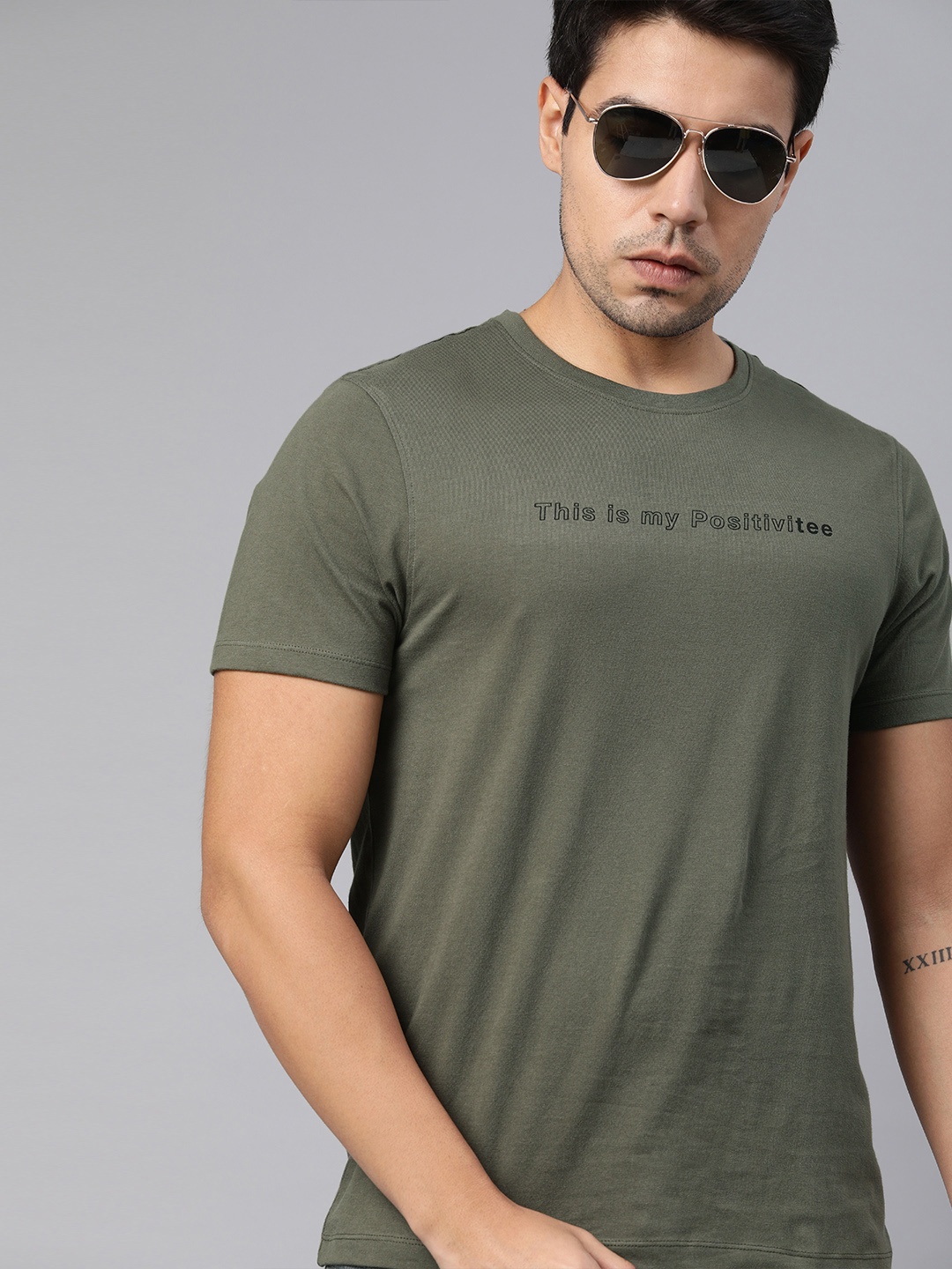

Harvard Men Olive Green Anti Microbial Printed Round Neck T-shirt