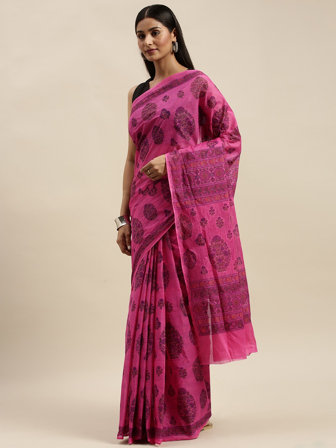 

KALINI Pink & Purple Pure Cotton Printed Saree
