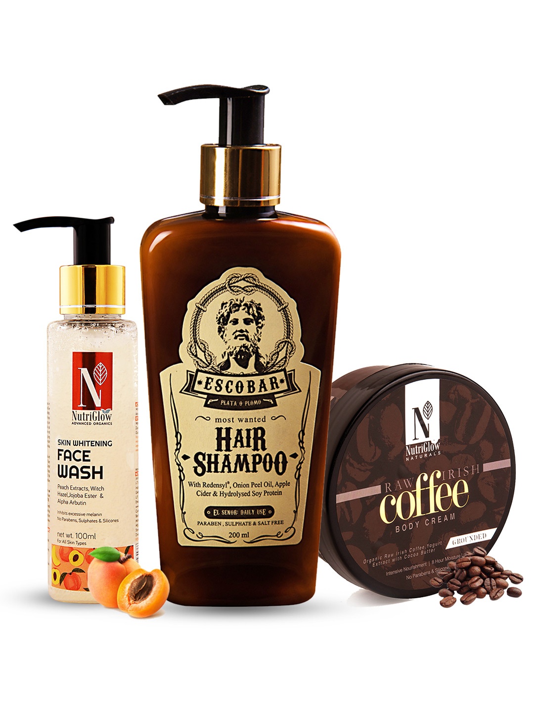 

NutriGlow Advanced Organics Skin Whitening Face Wash, Coffee Cream & Escobar Shampoo, Multi