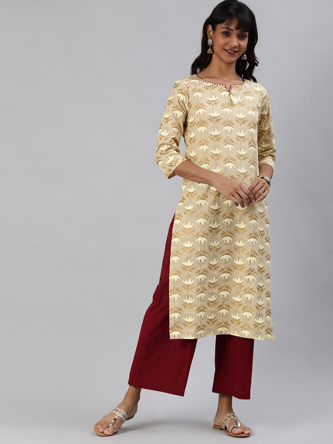 

Anouk Women Beige & Off-White Printed Straight Kurta