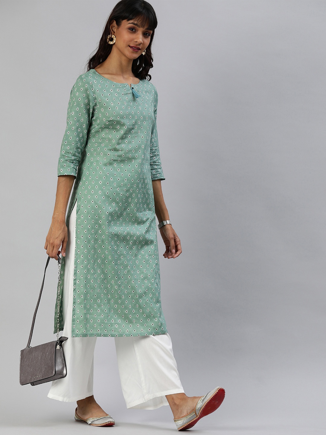 

Anouk Women Green & Black Printed Straight Kurta