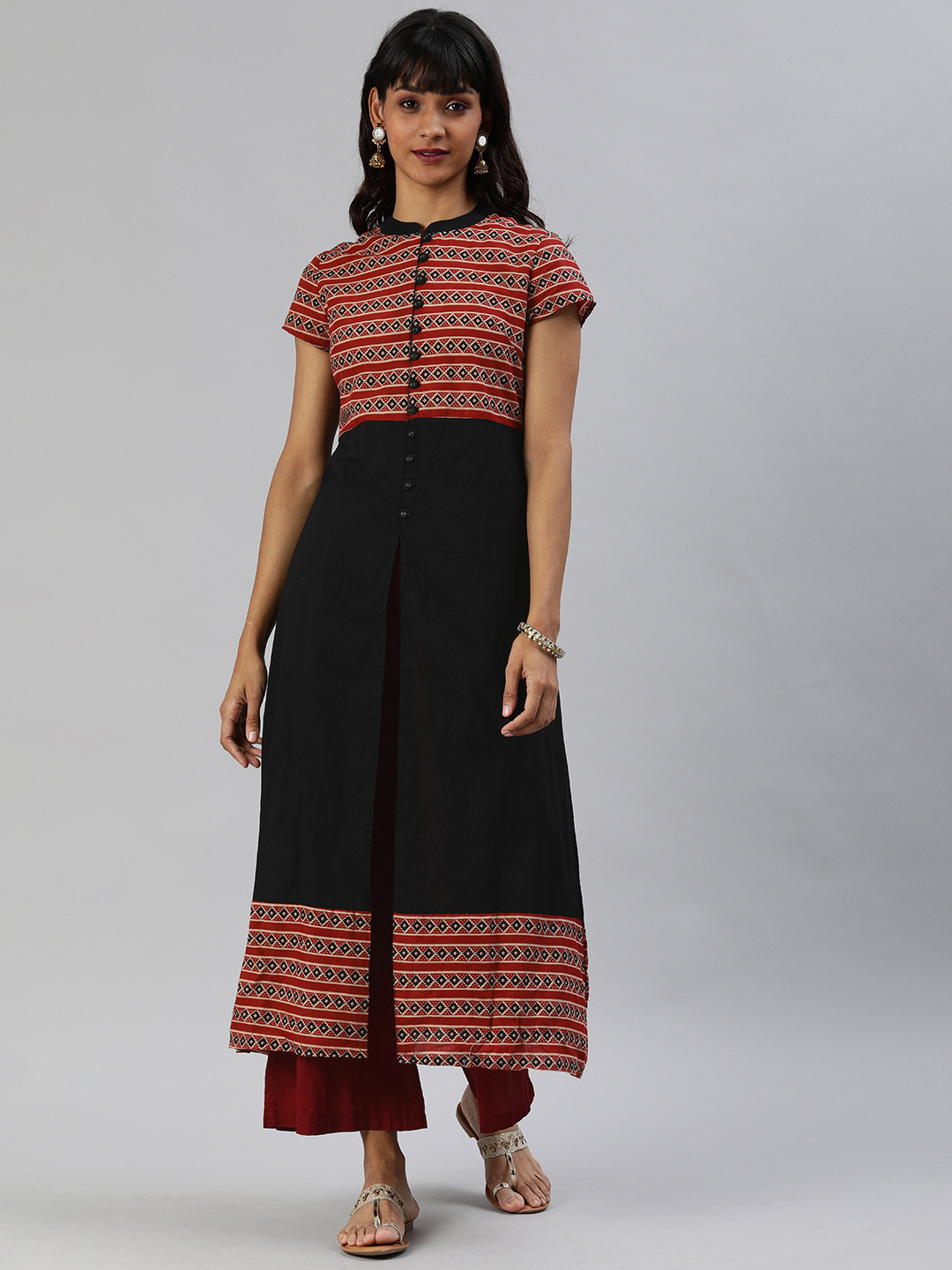 

Anouk Women Black & Maroon Printed A-Line Kurta