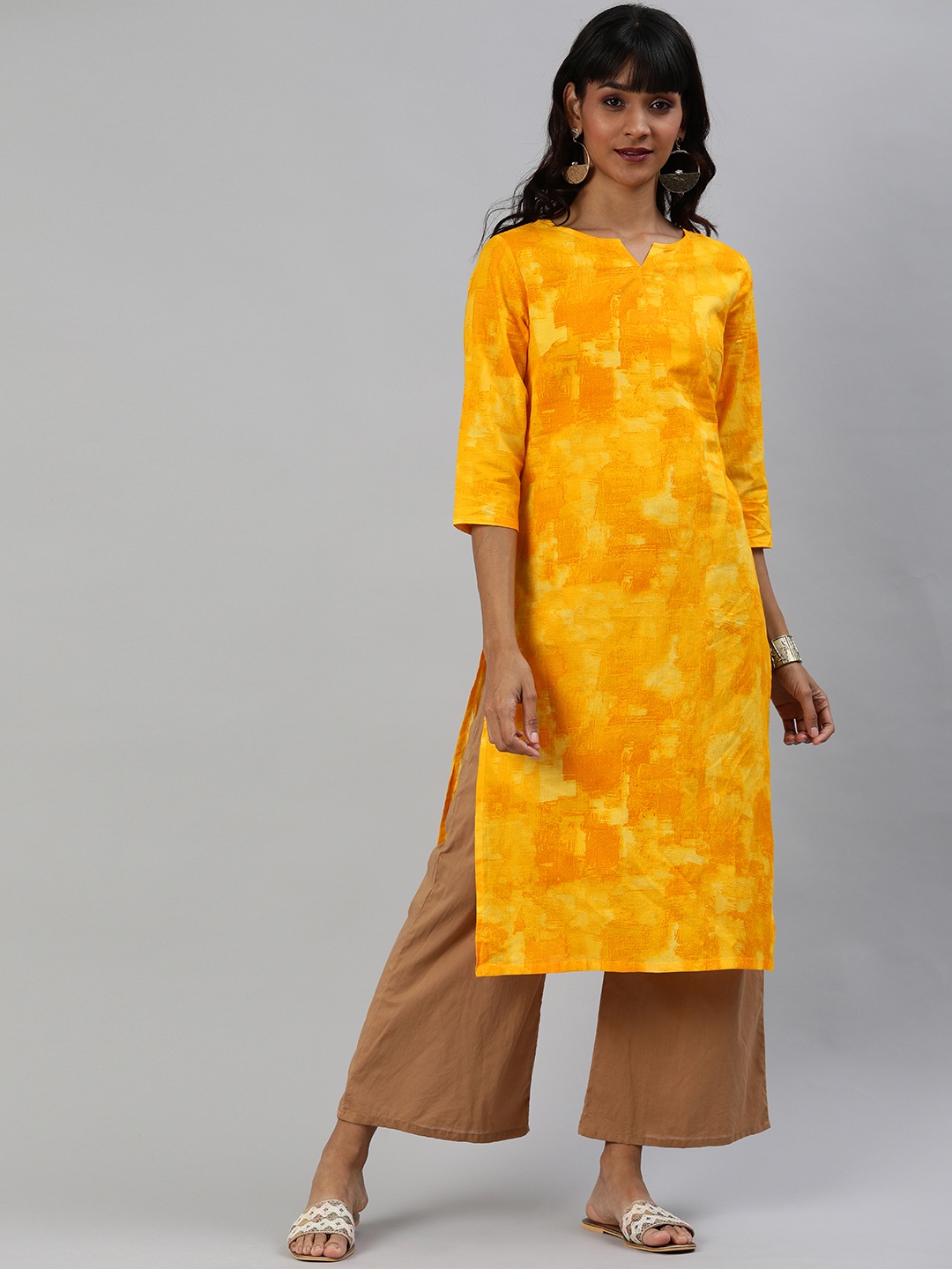 

Anouk Women Mustard Yellow Abstract Printed Straight Kurta