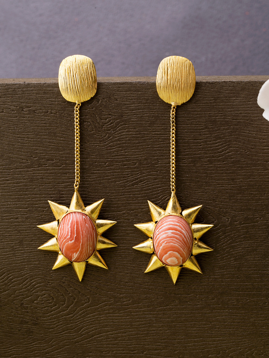 

Voylla Rhodocrosite Gold-Toned Drop Earrings