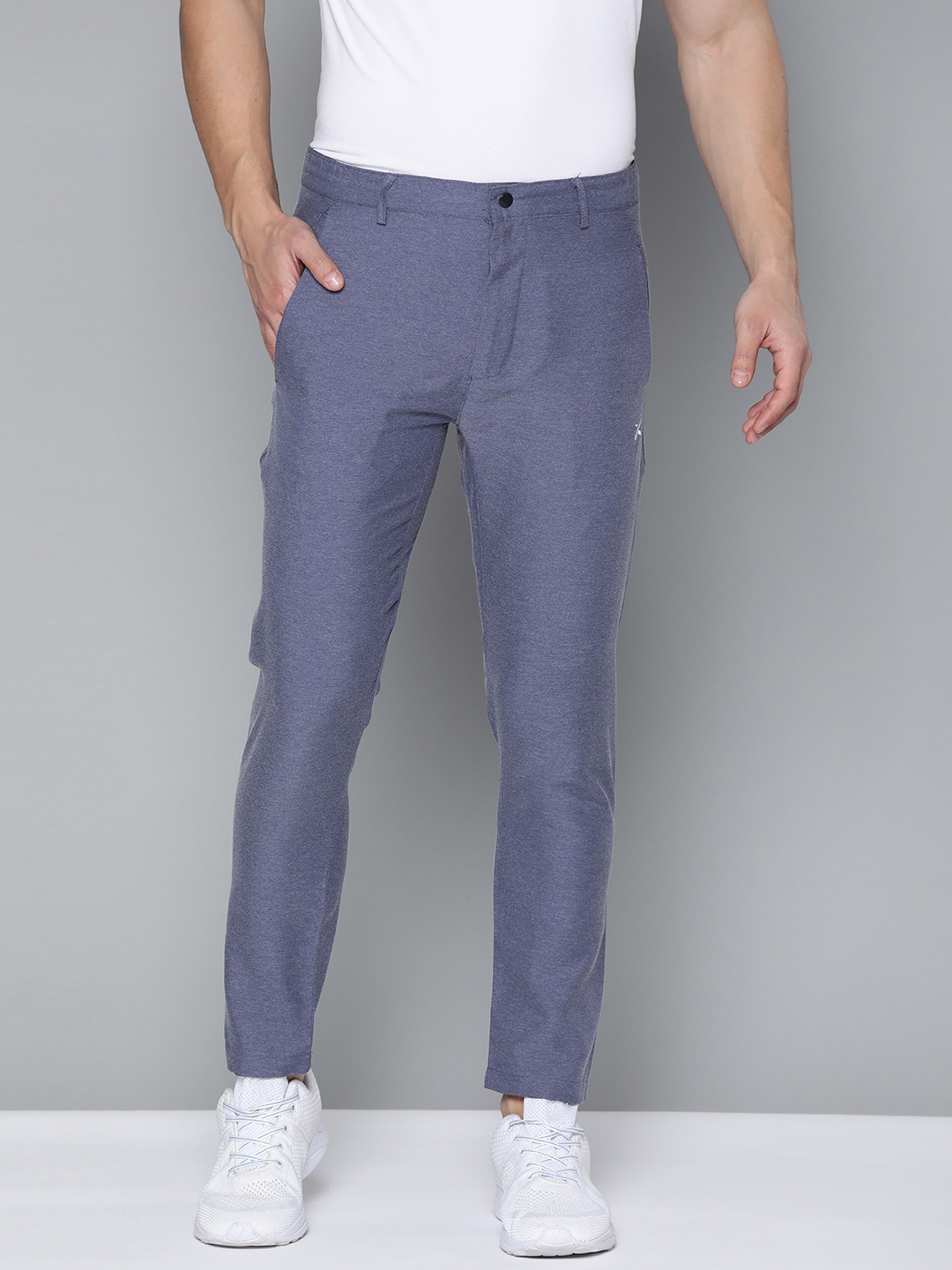 

HRX by Hrithik Roshan Men Medieval Blue Solid Slim Fit Rapid-Dry Lifestyle Trousers