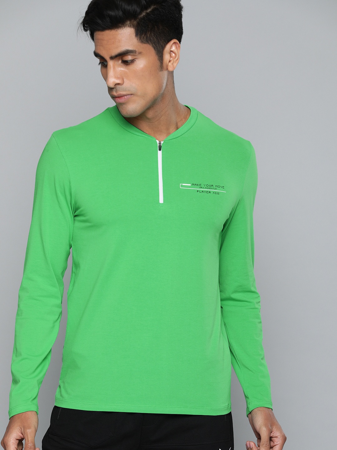 

HRX by Hrithik Roshan Men Green Solid Bio-Wash Antimicrobial Lifestyle T-shirt