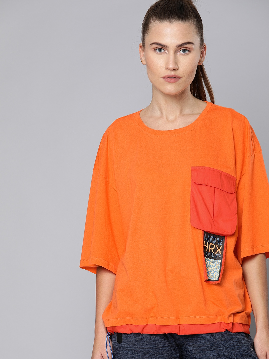 

HRX by Hrithik Roshan Women Orange Typographic Bio-Wash Antimicrobial Lifestyle Pure Cotton T-shirt