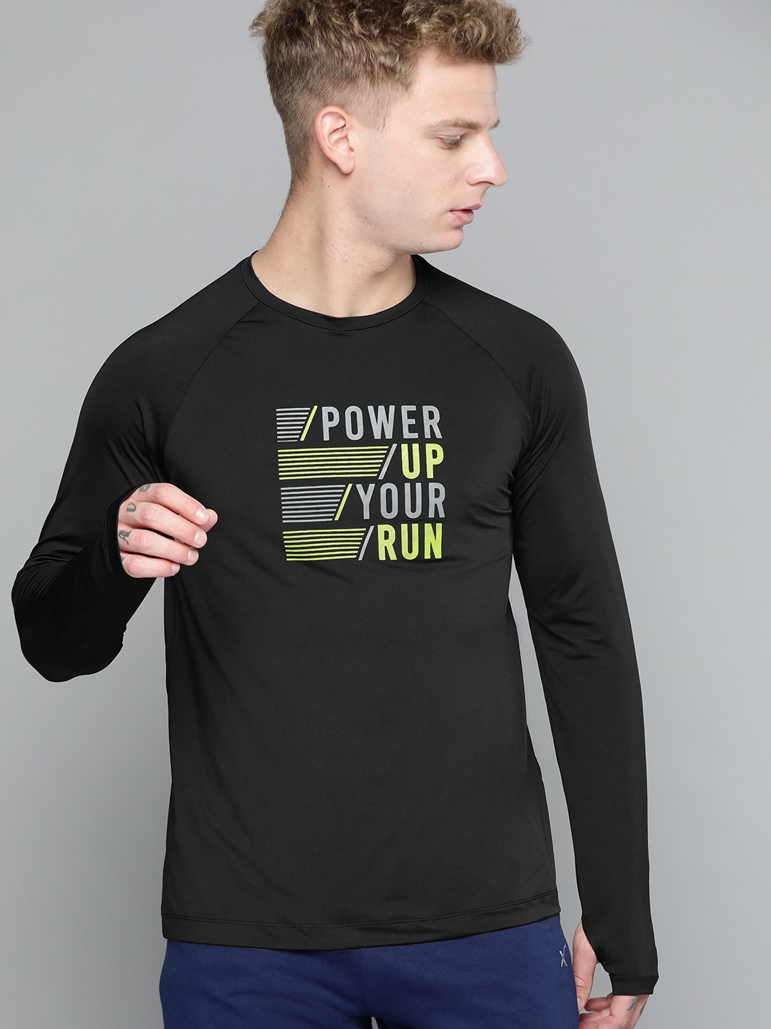 

HRX by Hrithik Roshan Men Jet Black Typographic Rapid-Dry Antimicrobial Running T-shirt