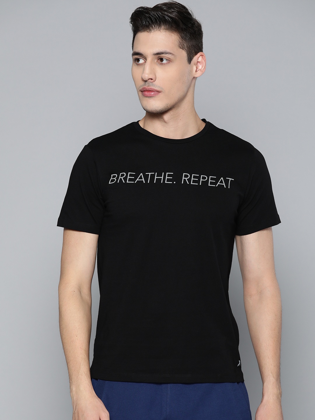 

HRX by Hrithik Roshan Men Jet Black Typographic Organic Cotton Bio-Wash Yoga Pure Cotton T-shirt