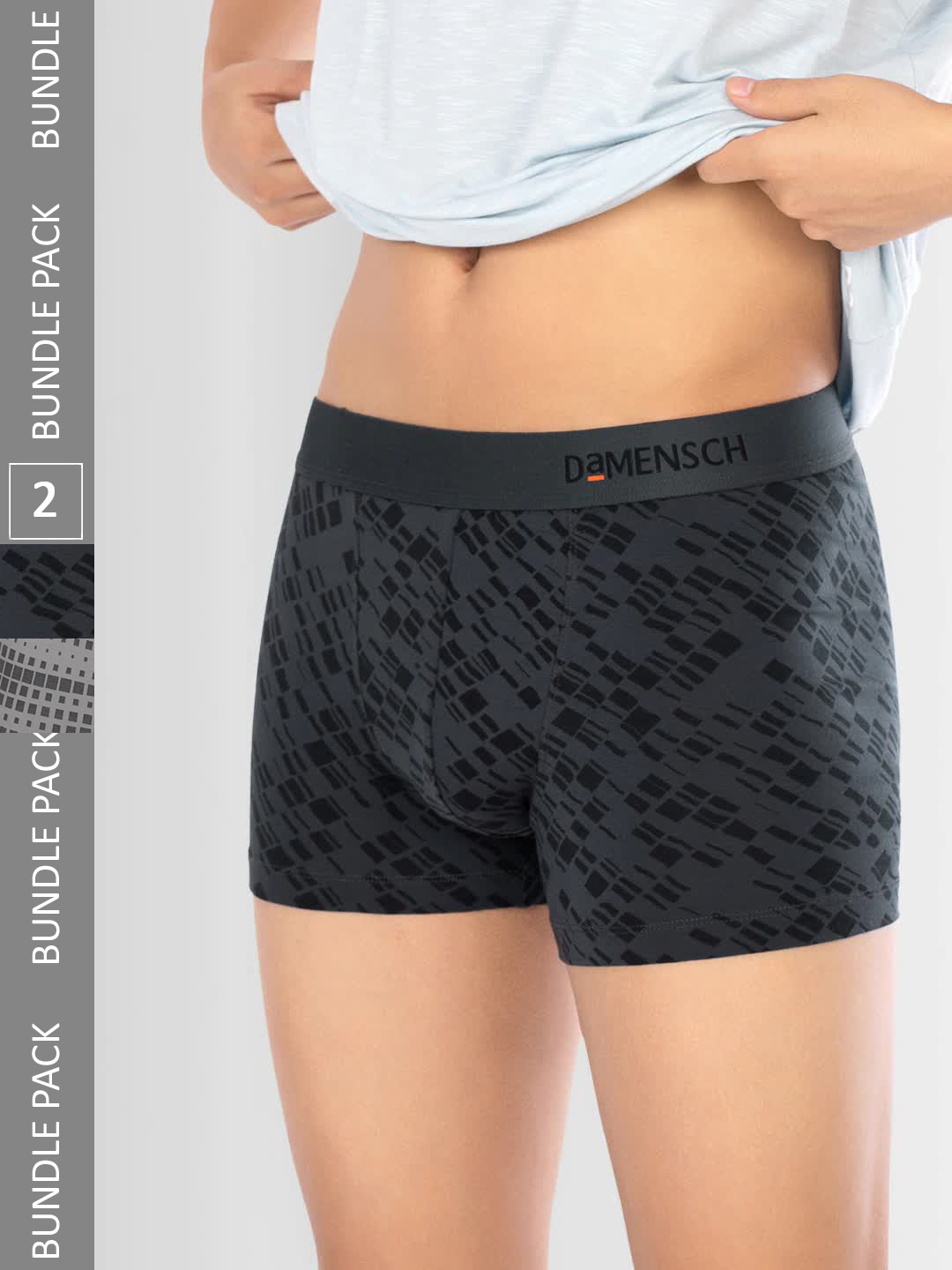 

DaMENSCH Pack of 2 DEO-SOFT Printed Premium Egyptian Cotton-Modal Blend Trunk, Grey