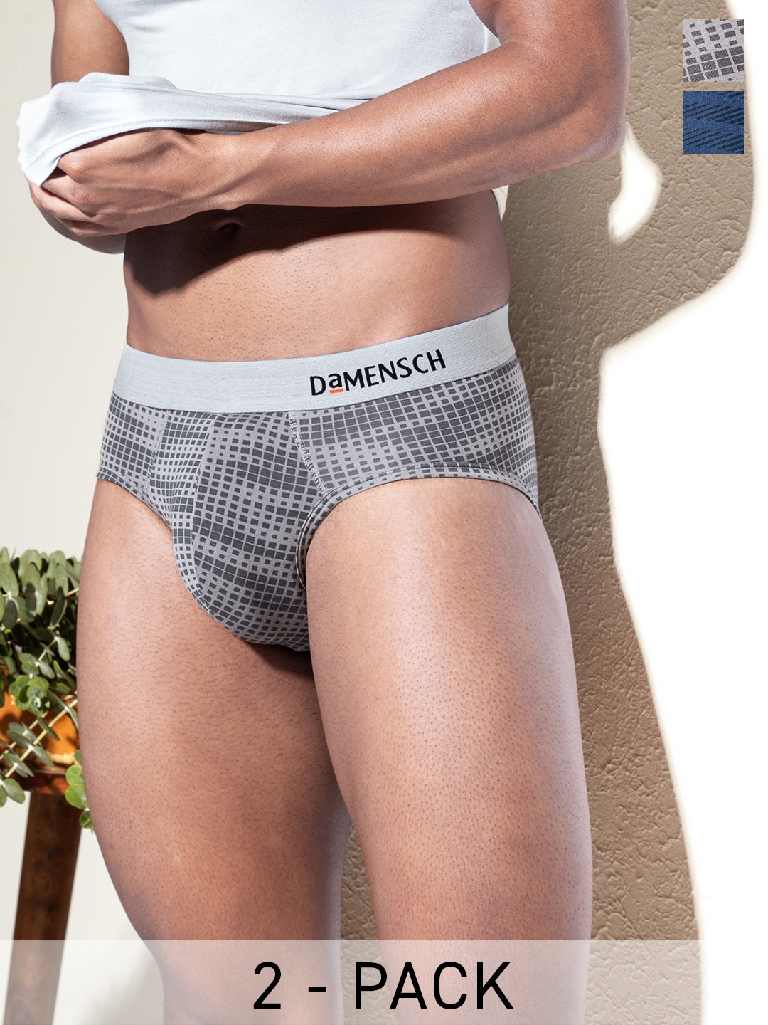 

DaMENSCH Pack of 2 DEO-SOFT Printed Premium Egyptian Cotton-Modal Blend Briefs, Grey