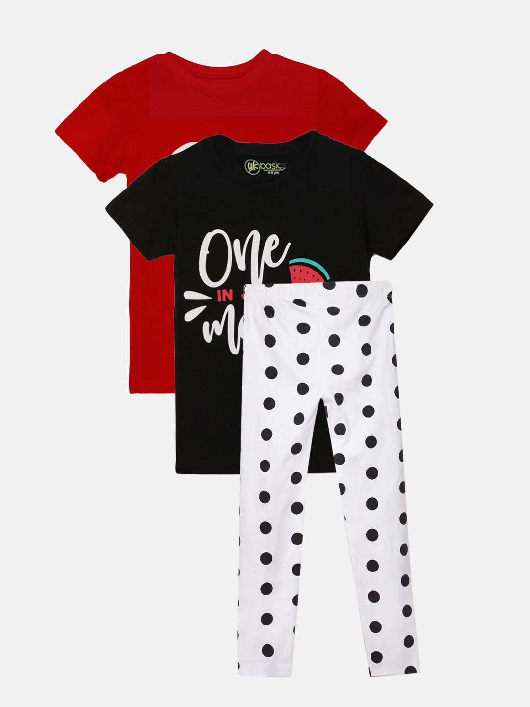 

YK Basics Girls Pack Of 2 Printed Tshirts & 1 Pyjama, Black