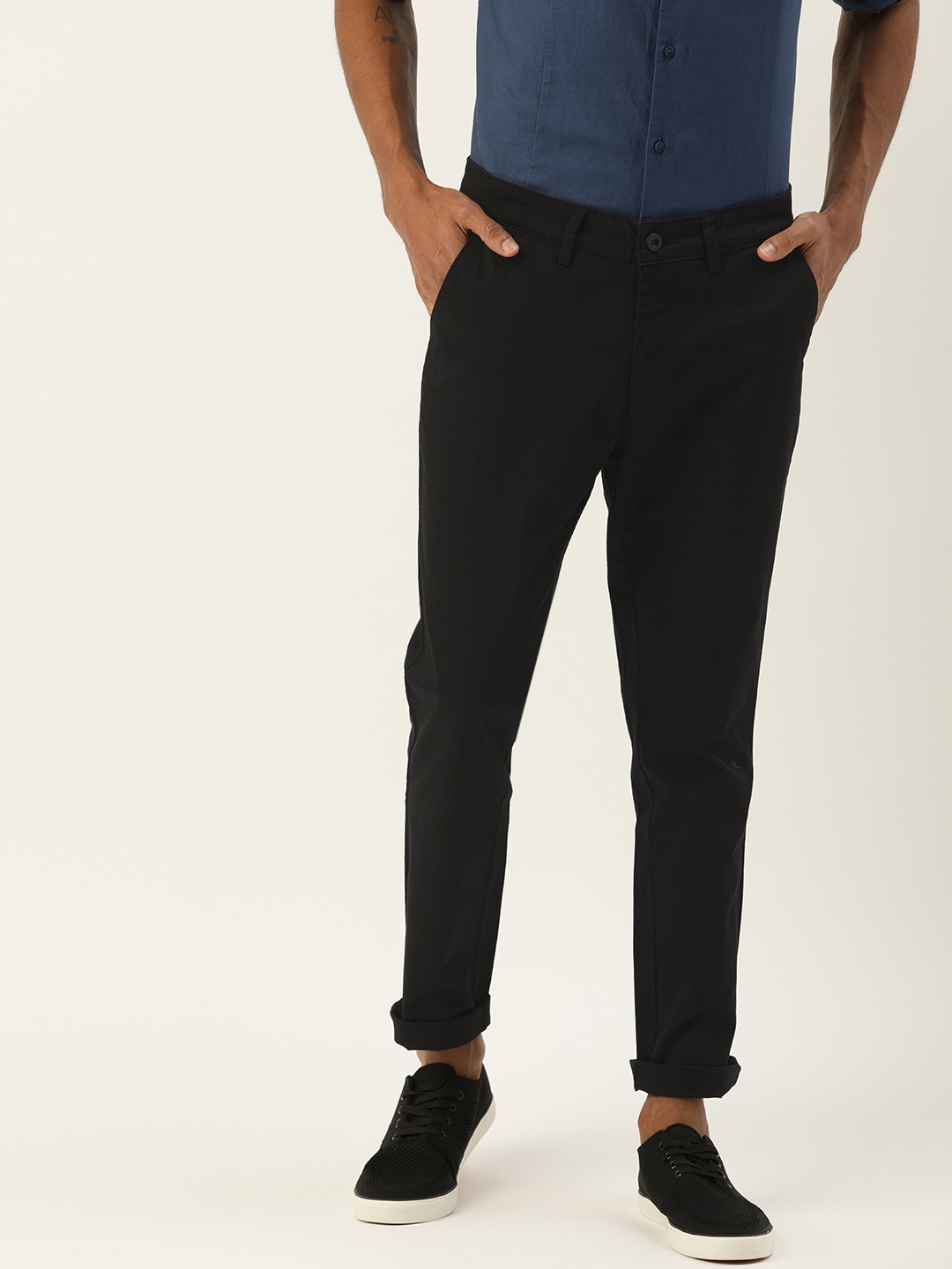 

ether Men Black Slim Fit Solid Regular Trousers