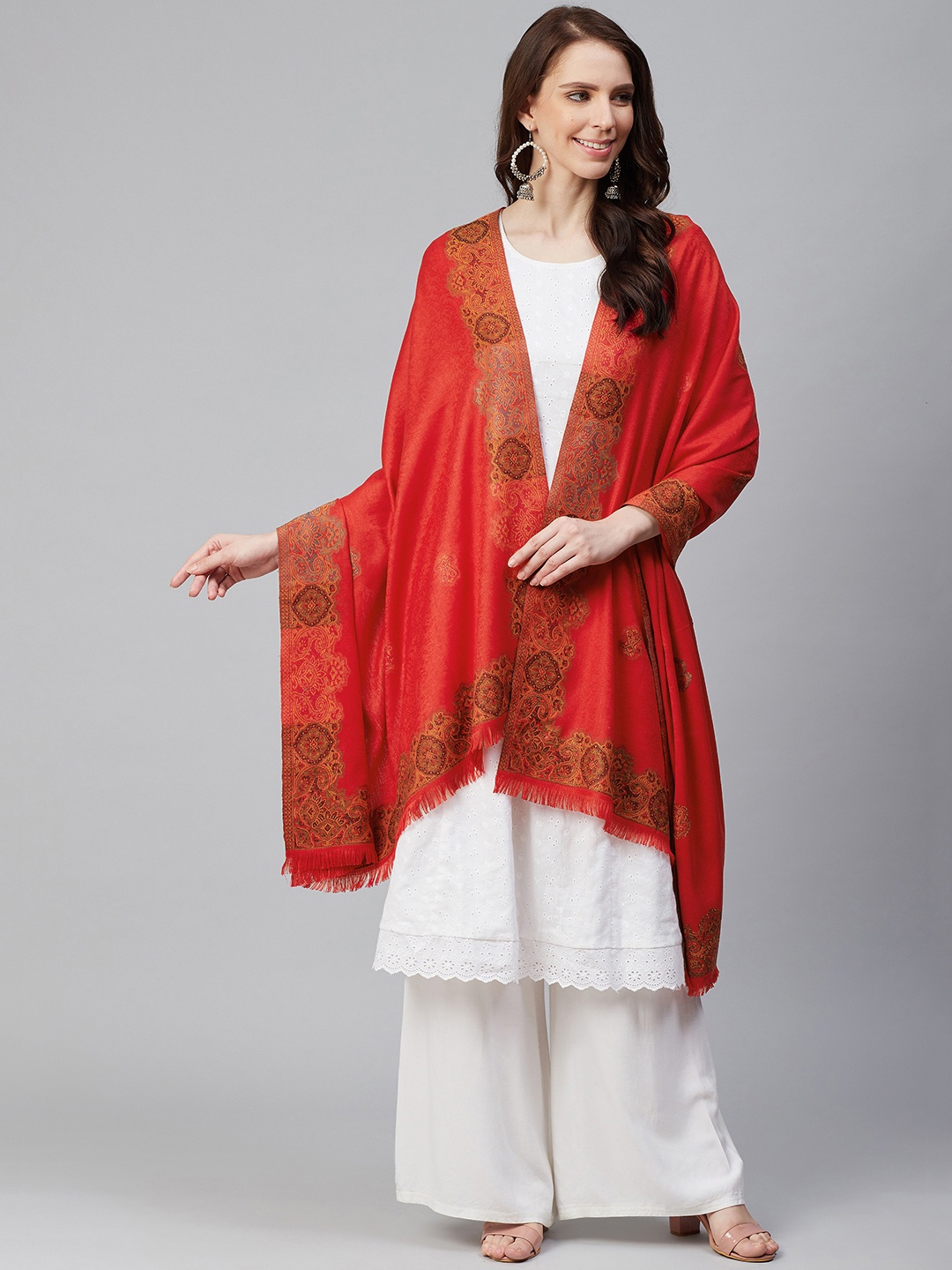 

WEAVERS VILLA Women Red & Brown Woven Design Shawl