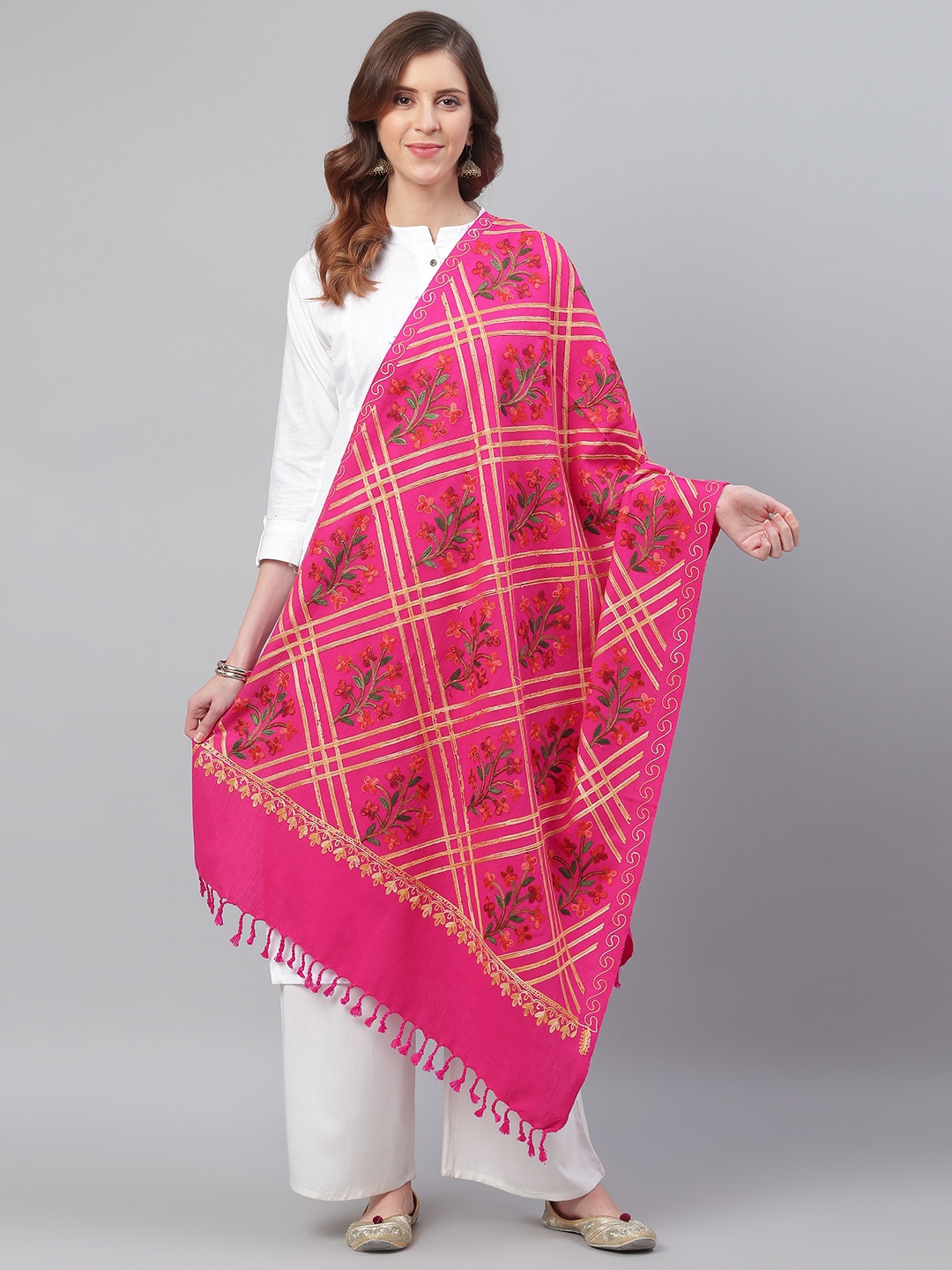 

WEAVERS VILLA Women Pink & Beige Embroidered Shawl
