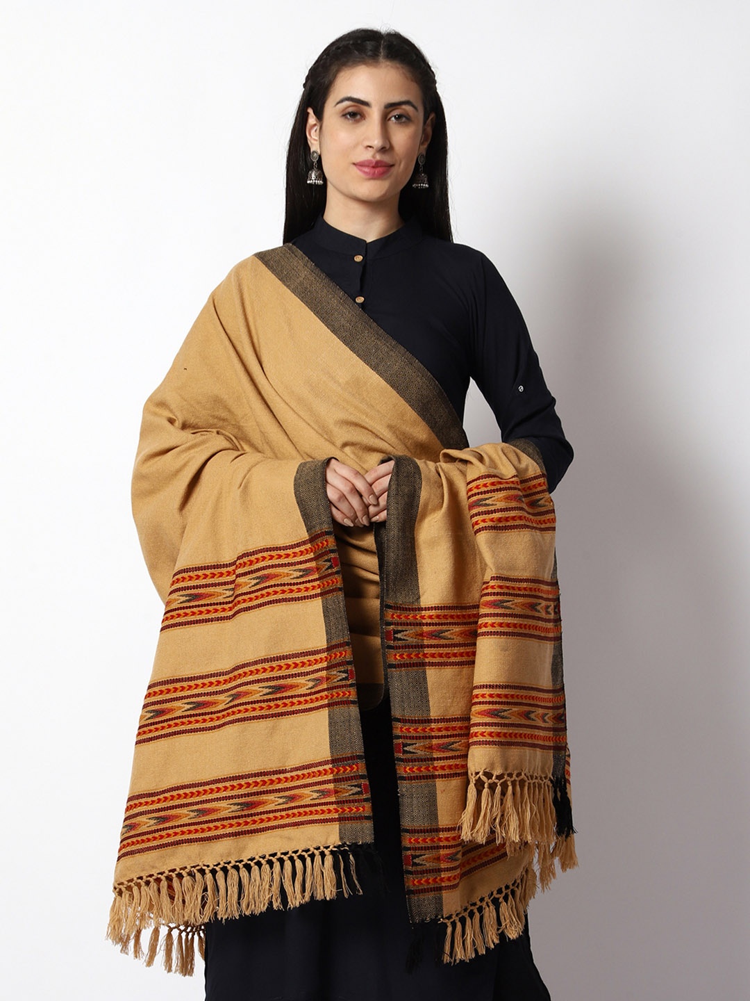

WEAVERS VILLA Women Beige Solid Shawl