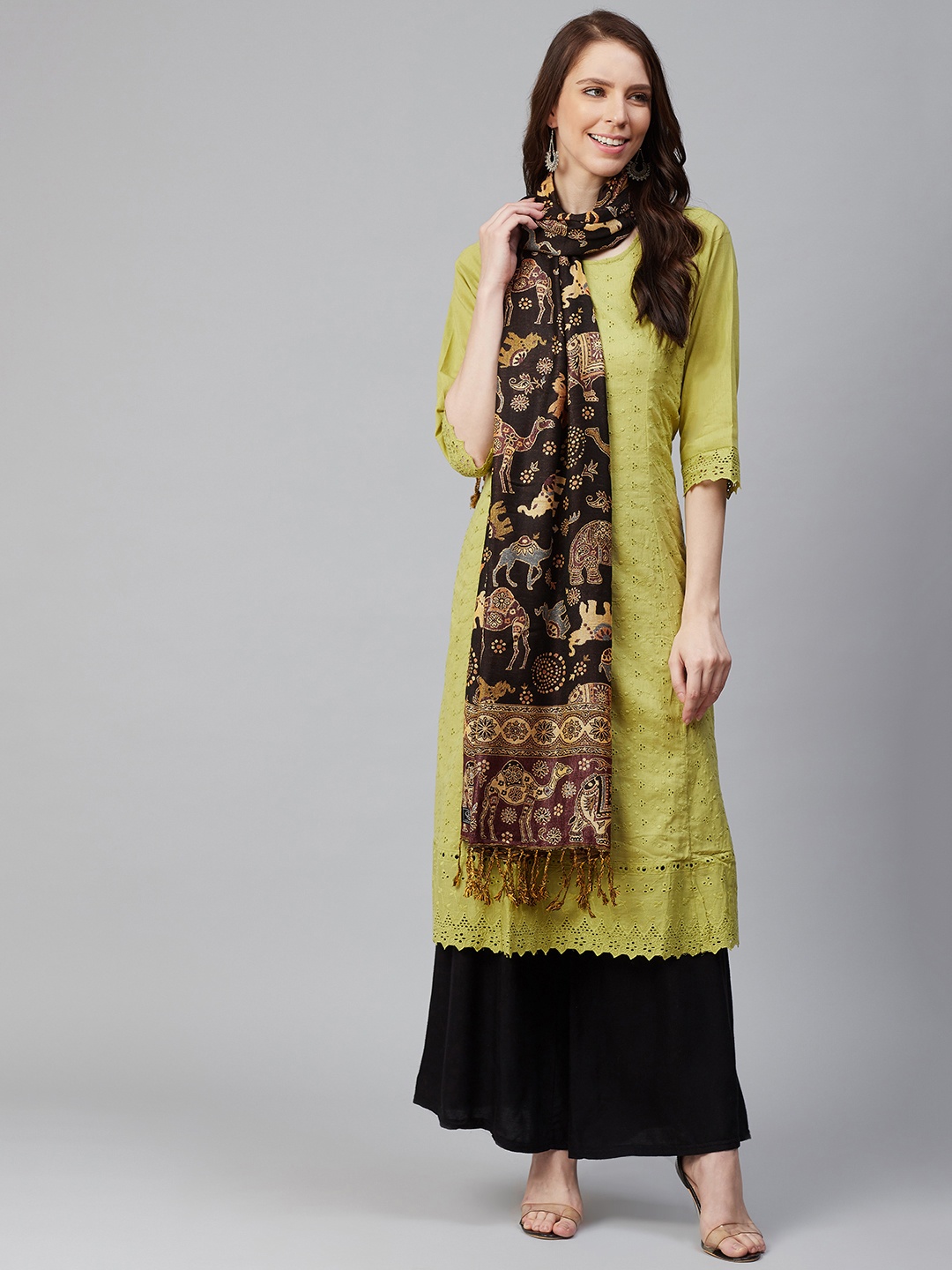 

WEAVERS VILLA Women Coffee Brown & Beige Woven Design Stole