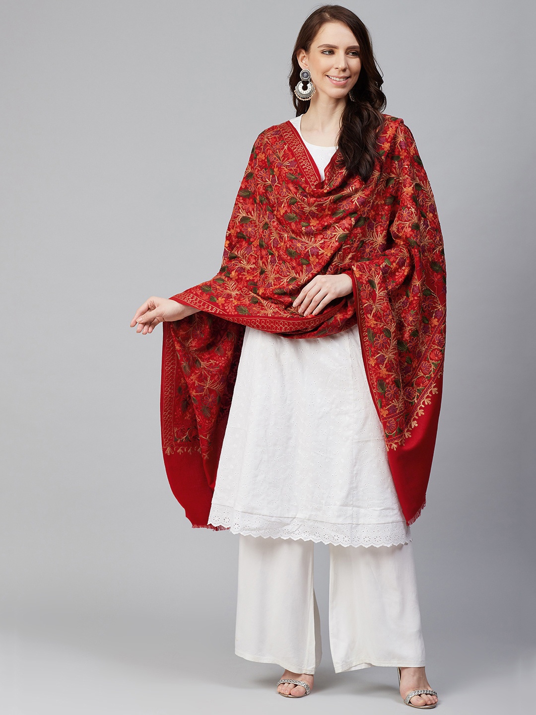 

WEAVERS VILLA Women Maroon & Green Embroidered Shawl