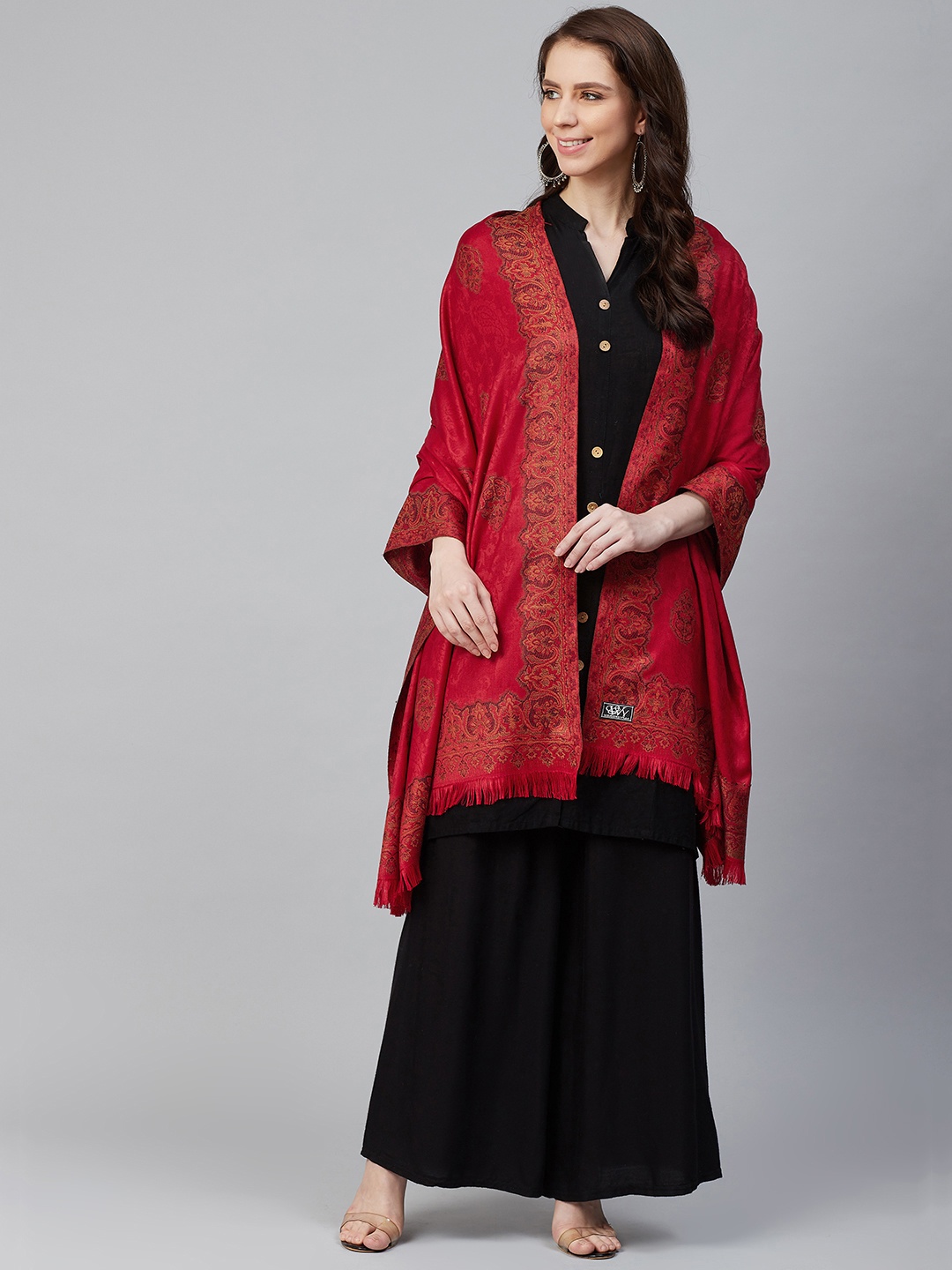 

WEAVERS VILLA Women Maroon Woven Design Shawl