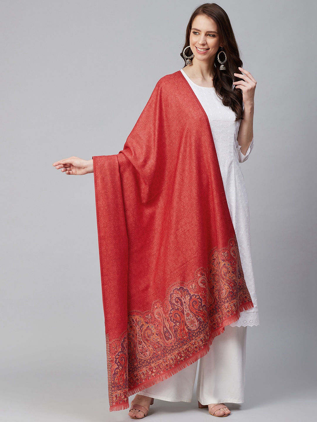 

WEAVERS VILLA Women Red Woven Design Shawl