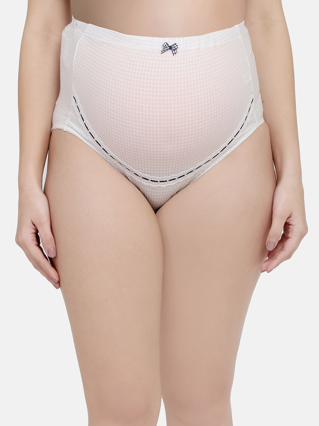 

MAMMA PRESTO Women White Checked High Waist Maternity Briefs MPU-03 SKY-C20