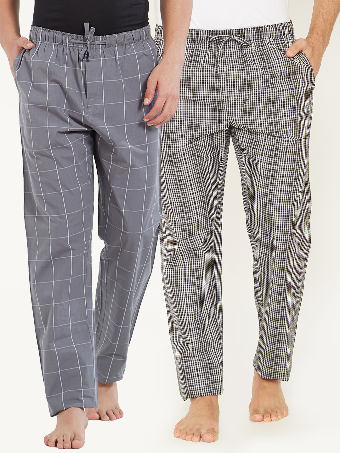 

XYXX Men Super Combed Cotton Pack of 2 Checkmate Lounge Pants XYPYJM2PCKN49XXL, Grey