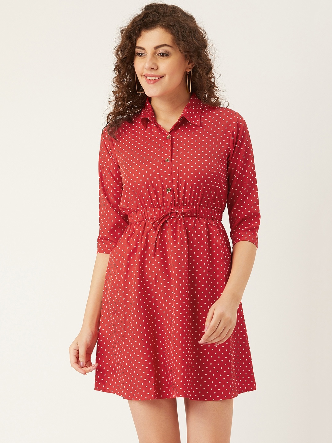 

U&F Red & White Polka Dots Printed A-Line Dress