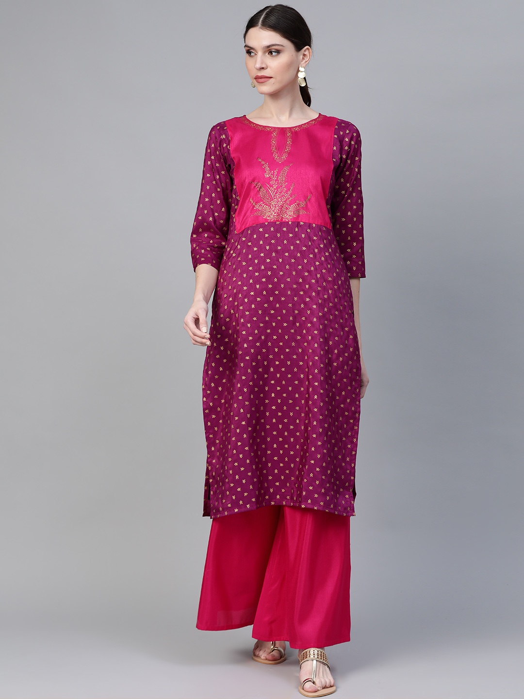 

Ahalyaa Women Magenta & Pink Screen Printed Kurta with Palazzos