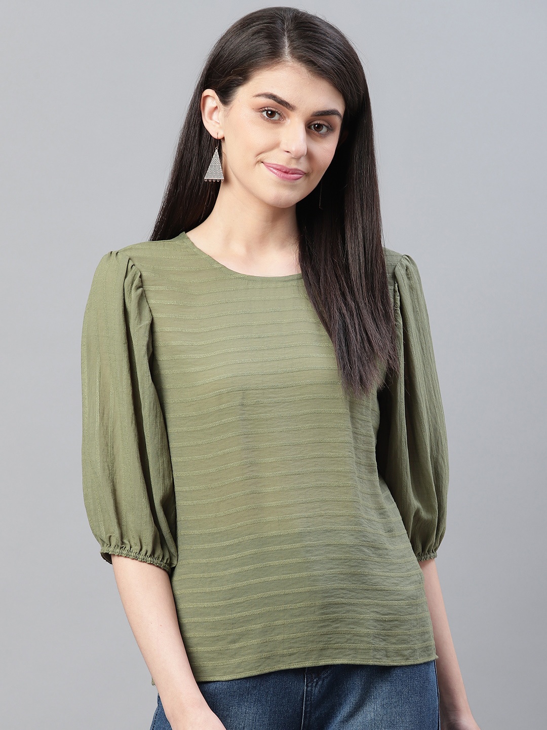 

Marks & Spencer Women Olive Green Self Striped Top