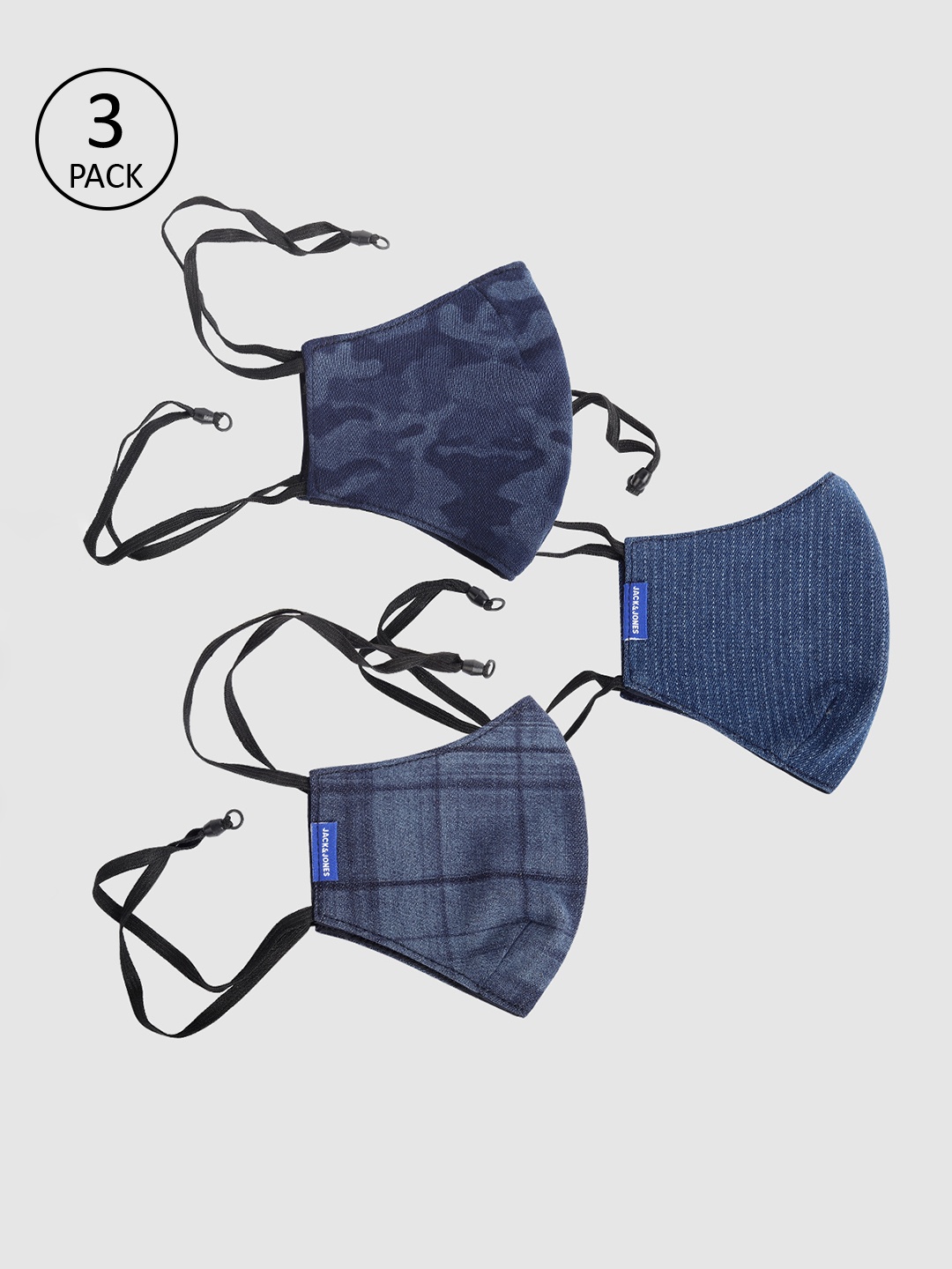 

Jack & Jones Men 3 Pcs Blue 3 Ply Reusable Cloth Masks