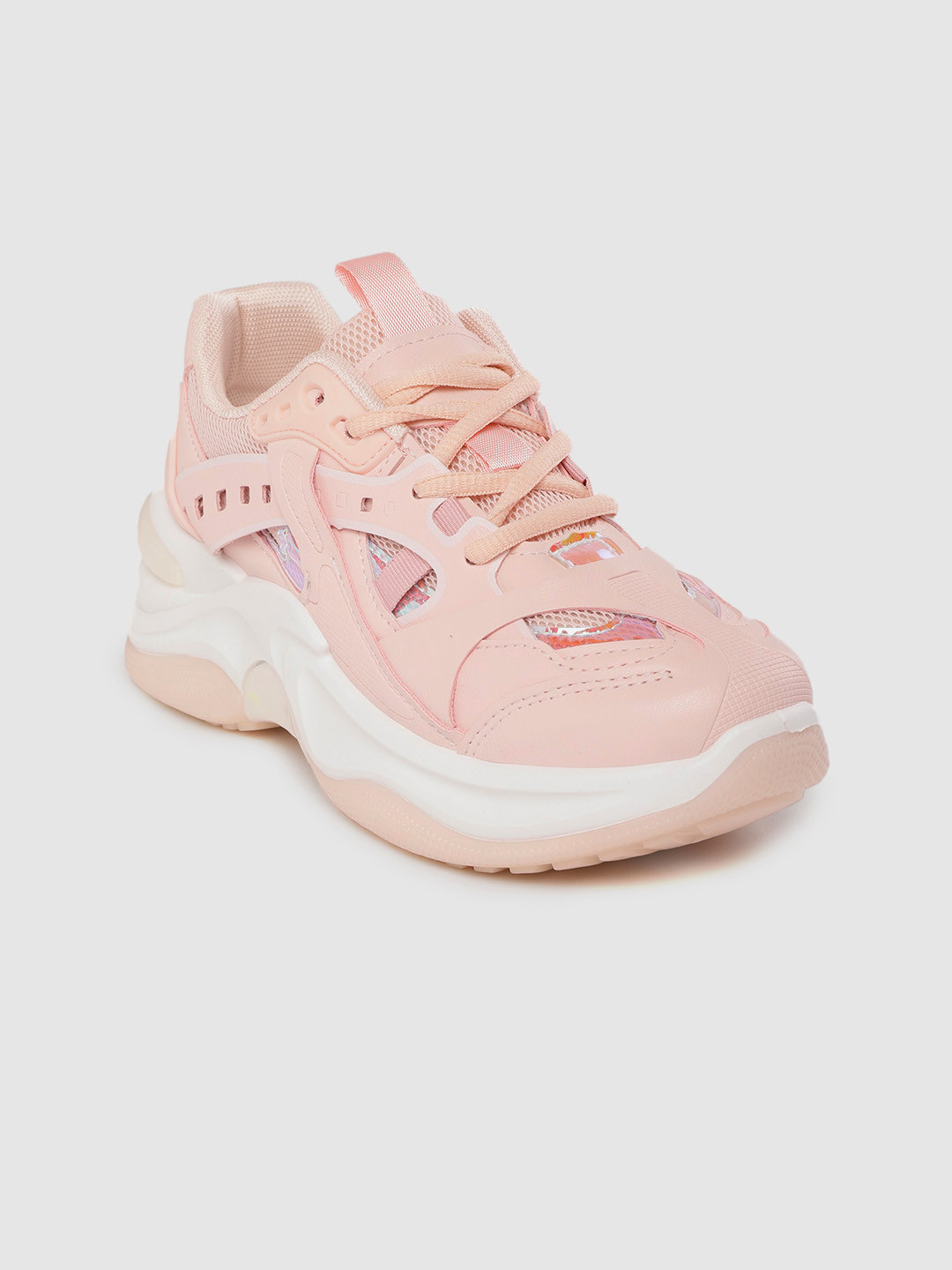 

Lavie Women Pink Solid Flatform Sneakers with Iridescent Effect