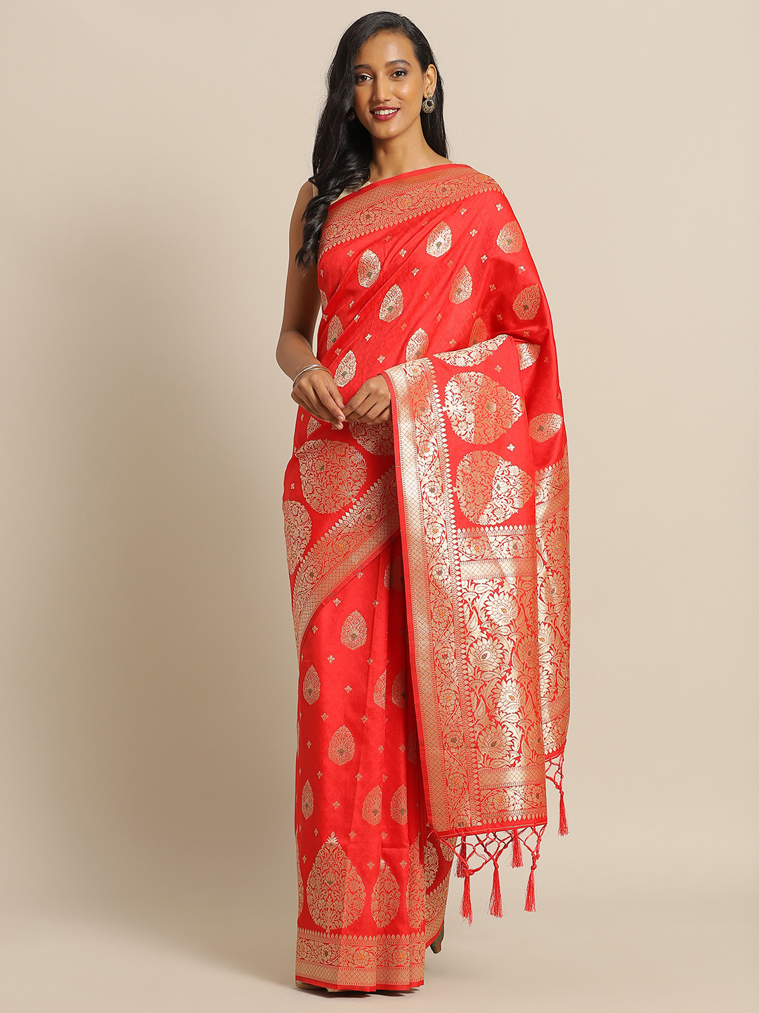 

flaher Red & Green Brocade Woven Design Banarasi Saree
