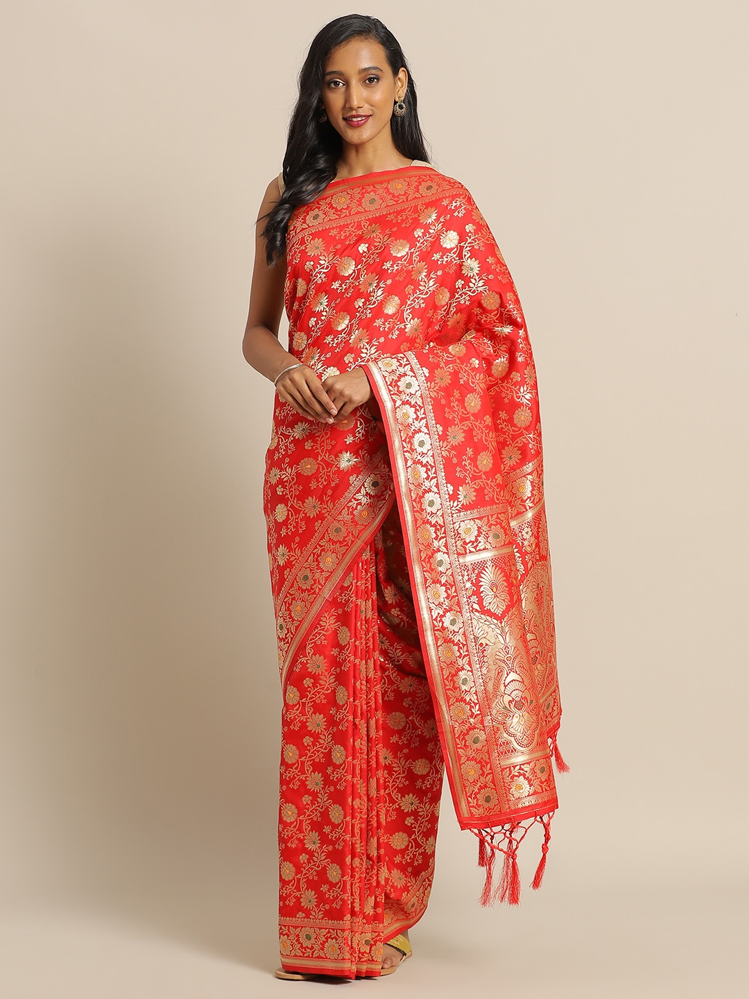 

flaher Red & Green Brocade Woven Design Banarasi Saree