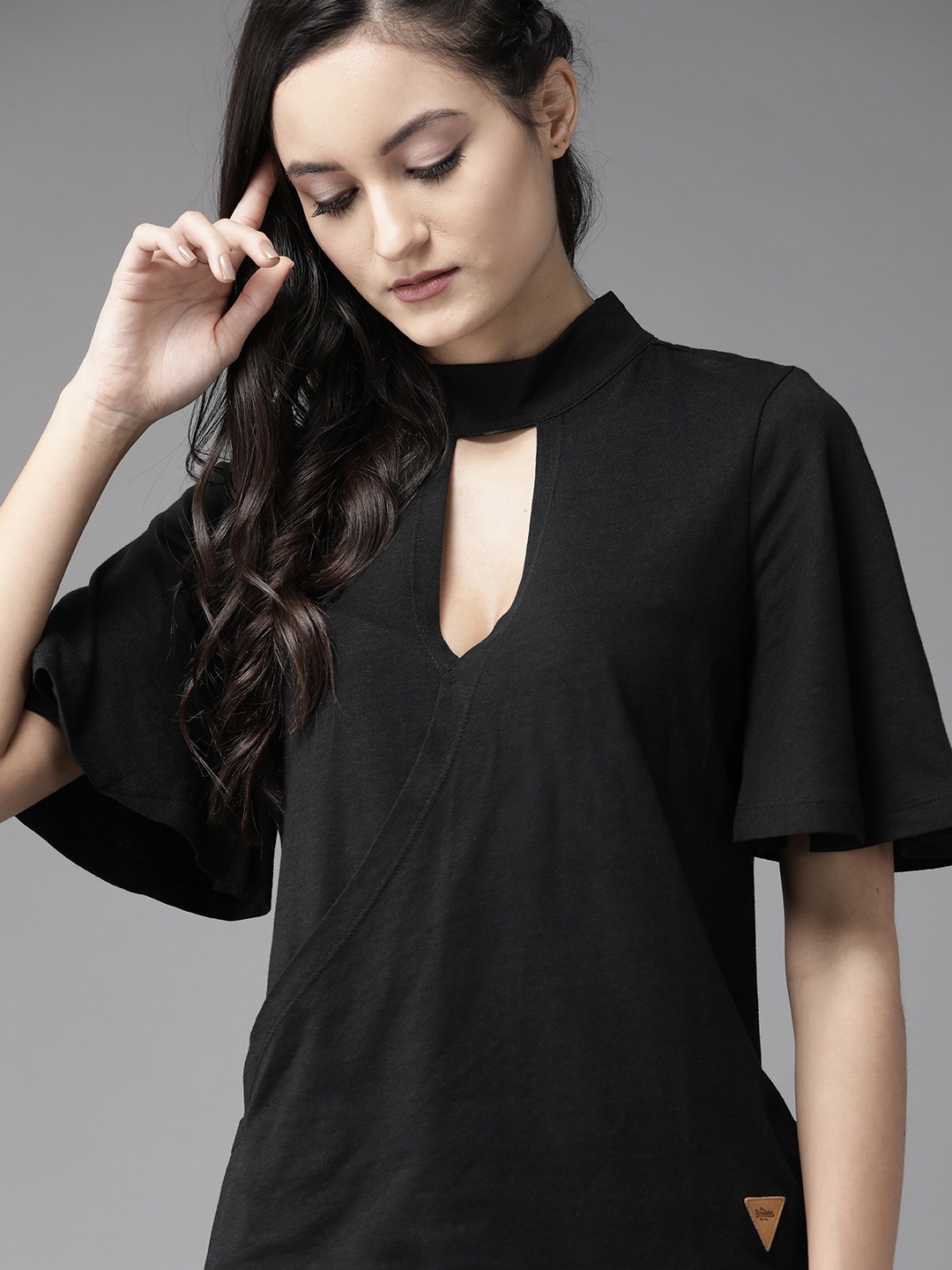 

Roadster Women Black Solid Regular Top